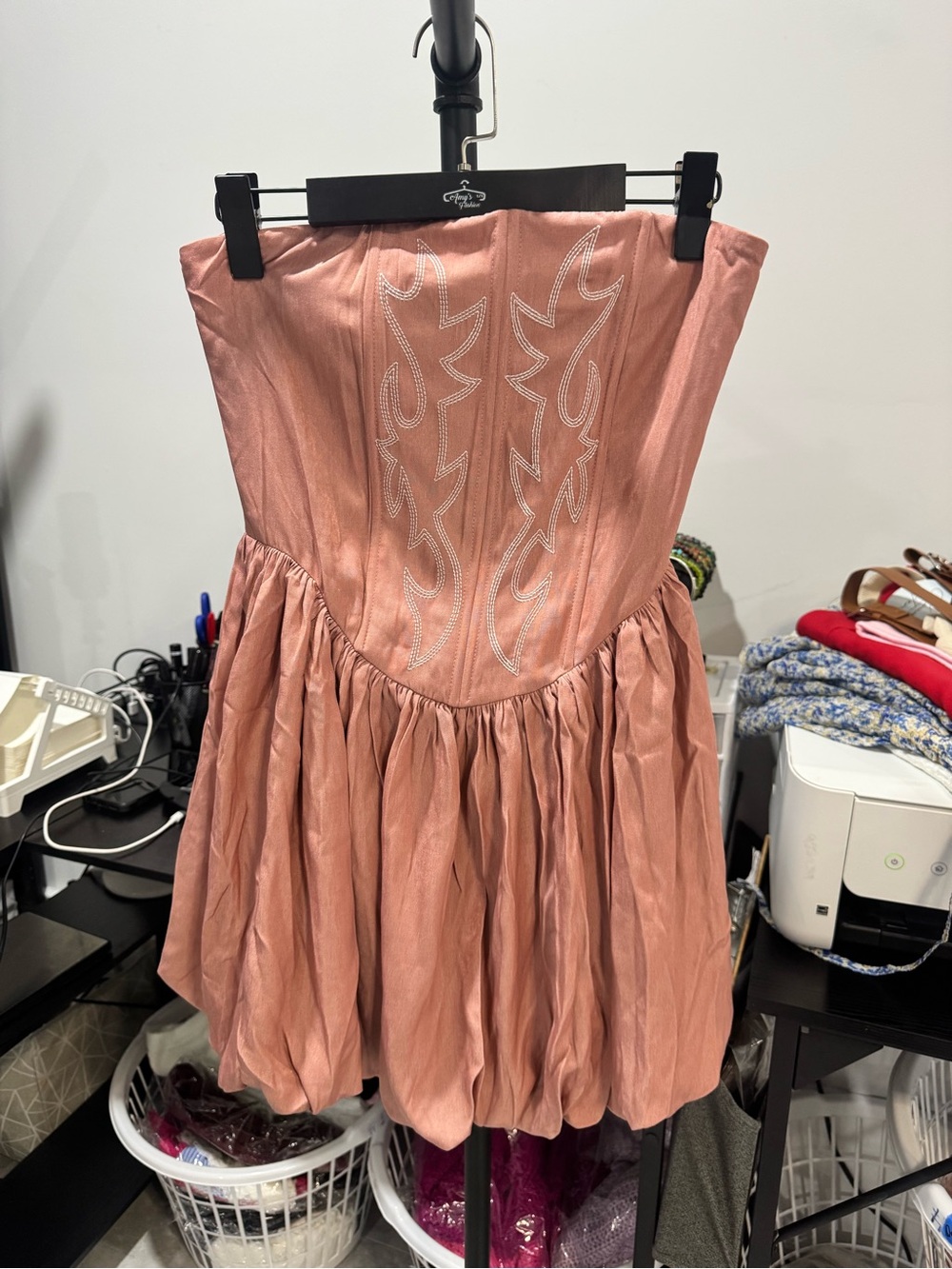 Cloud 9 Strapless Dusty Rose Embroidered Bust Mini Dress
